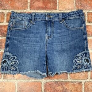 Denim Floral Embroidered Shorts